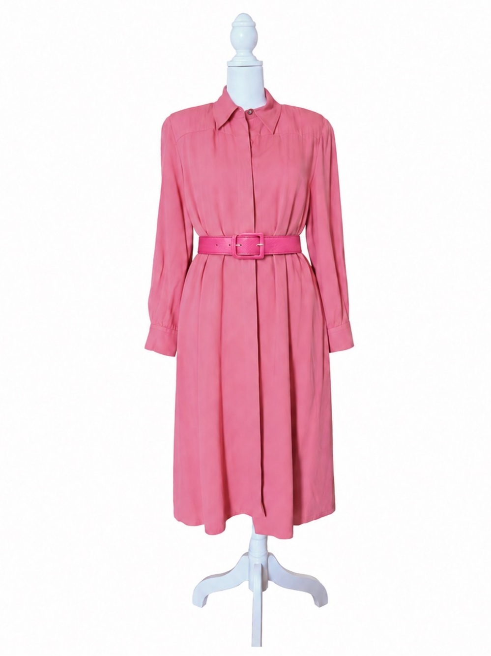 Vintage 90s Liz Claiborne Pink Belted Shirt Dress Petite 12 โButton Cuff Pockets